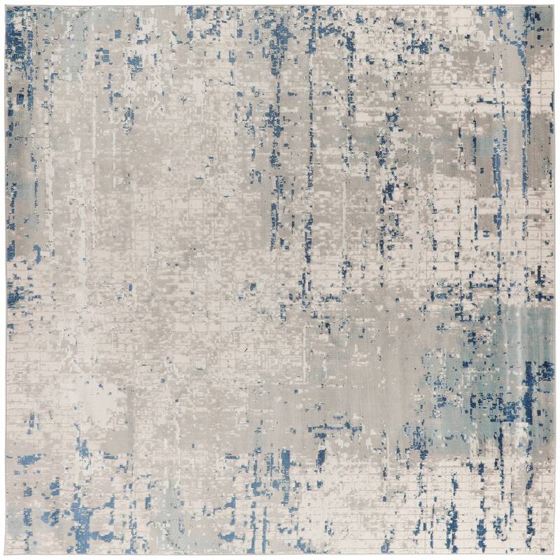 Nourison Quarry Indoor only Abstract Area Rug - 10'xSquare - Ivory/Gray/Blue