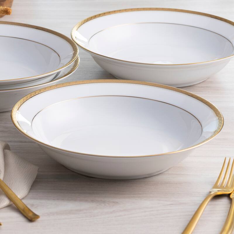 Charlotta Platinum Set of 4 Rim Dinner Bowls, 10", 25 oz. - 4 Piece - Platinum