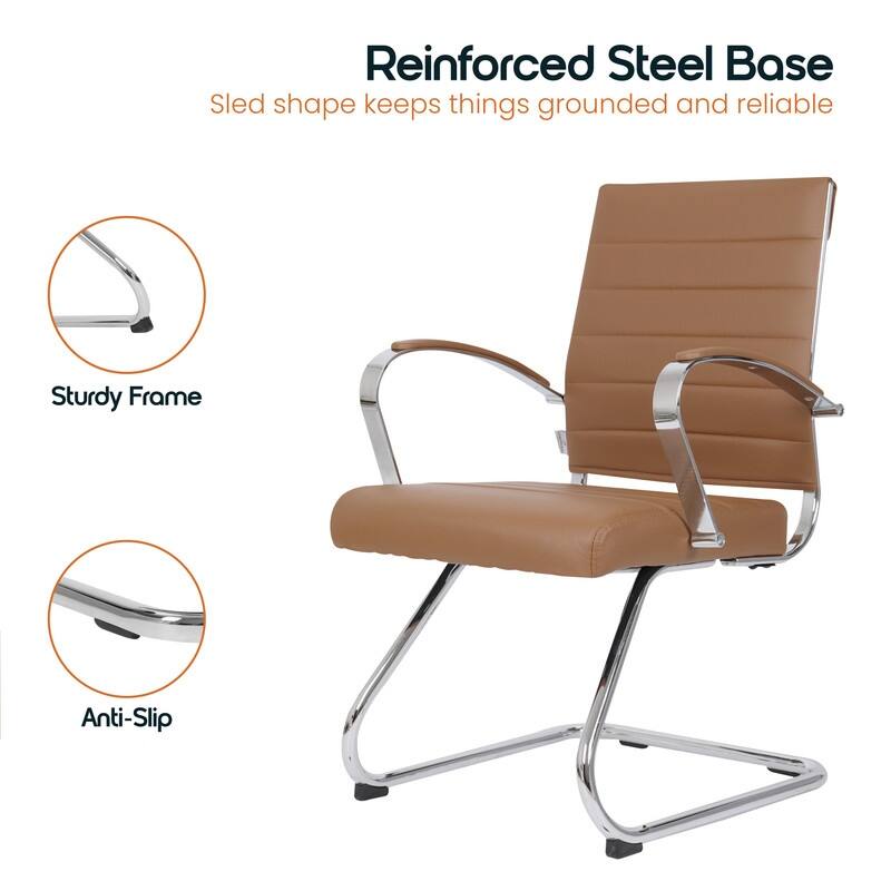 Benmar Series Mid Back Modern Leather Office Executive Desk Chair, Ergonomic Seating with Stainless Steel Sled Base