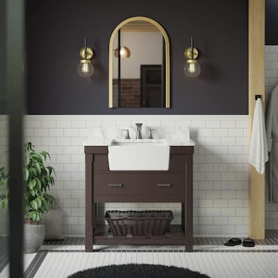 KitchenBathCollection Charlotte 36" Farmhouse Bathroom Vanity with Carrara Marble Top