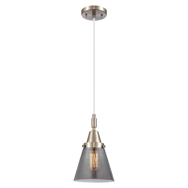 Innovations Lighting Downtown Urban - Caden Cone - 1 Light 6" Cord Hung Mini Pendant - Light Smoke Shade/Brushed Satin Nickel