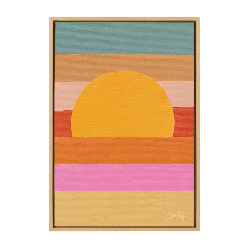 Kate and Laurel Sylvie Sunset Waves Framed Canvas by Cat Coquillette - 23x33 - Plastic - Natural