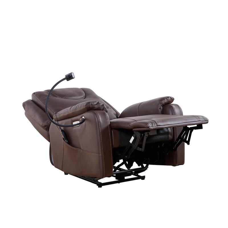 Brown Zero Gravity Power Recliner with Massage, Heating and Phone Holder, Side Pockets, USB Charge Ports