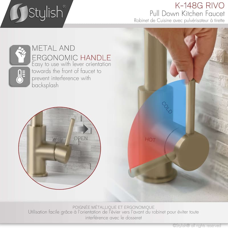 STYLISH Brushed Gold Single Handle Pull Down Kitchen Faucet with Cold Water Tap