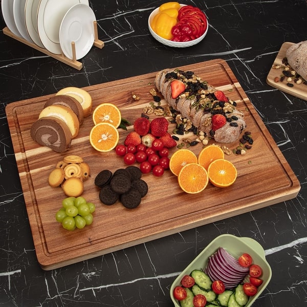 Wooden Cutting Boards for Kitchen with Juice Groove and Side Handle - Large