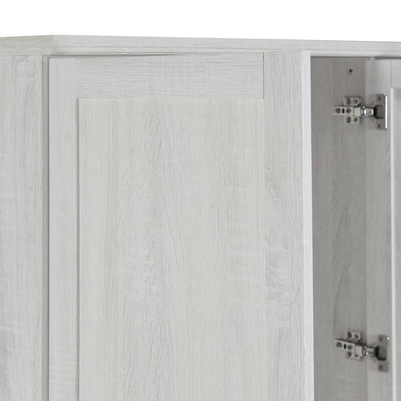 Wooden 4 Door Wardrobe Closet with 3 Drawers, Shelves & Hanging Space, Armoire Cabinet Organizer for Bedroom