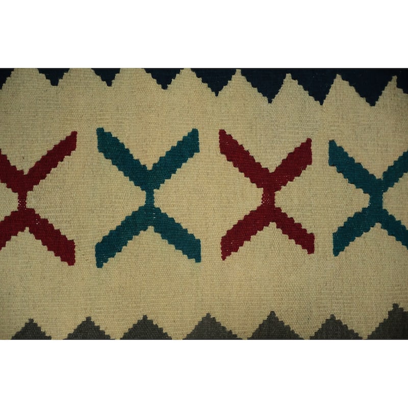 Hand Woven Oriental 100% Wool Carpet Southwestern Tribal Navy Blue & Blues Kilim Area Rug - 9' 11'' X 8' 2''