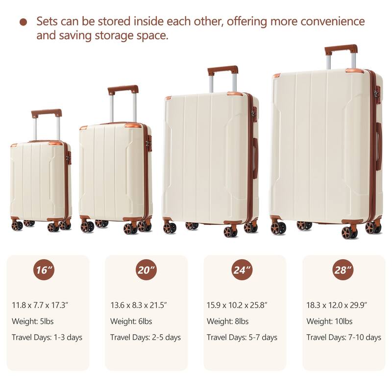 6-Piece, Modern Expandable Lightweight Luggage with 2 Wheels Telescopic Handle and TSA Lock, for Boarding Travel