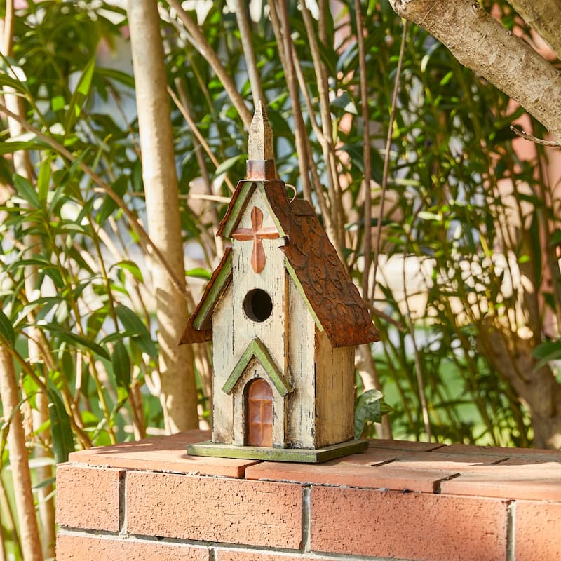 Glitzhome 12"H Rustic Distressed Wood Natural Birdhouse