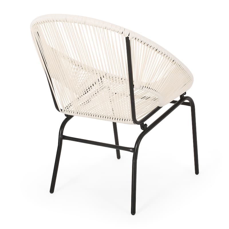 Sanu Outdoor Accent Chair Set of 2, White PE Rattan, Black Iron, Round Back