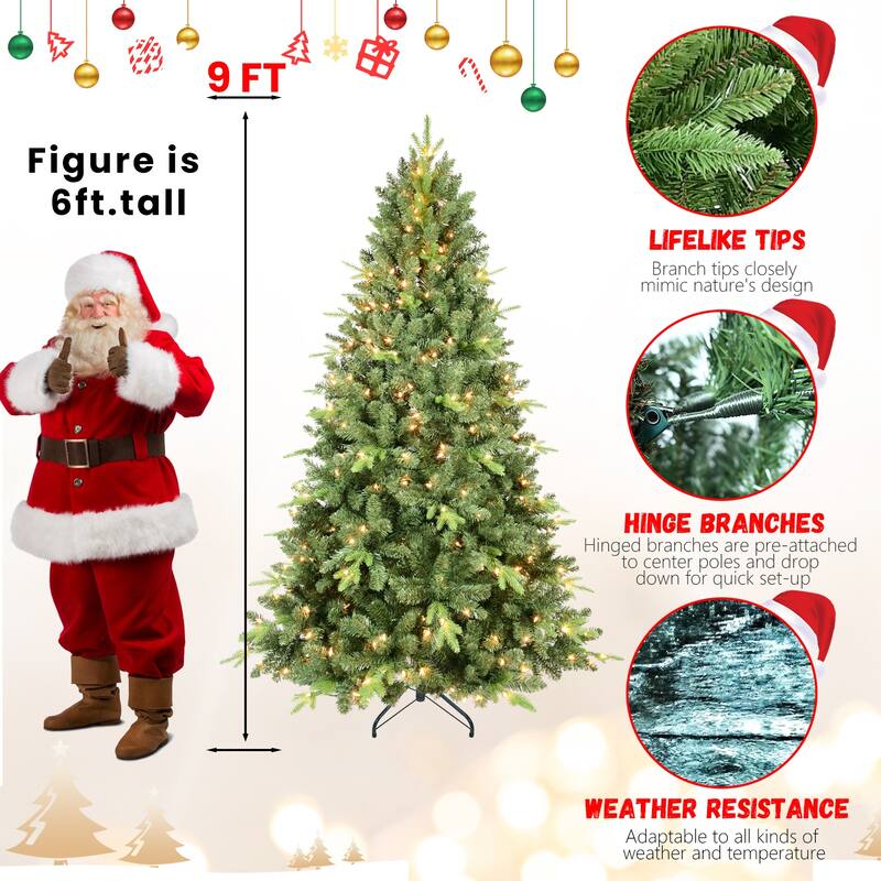 6FT Pre-Lit Christmas Tree with 350 UL Warm White Lights - Classic Green Tree with 1339 PE+PVC Tips, Hinged Branches,Metal Stand