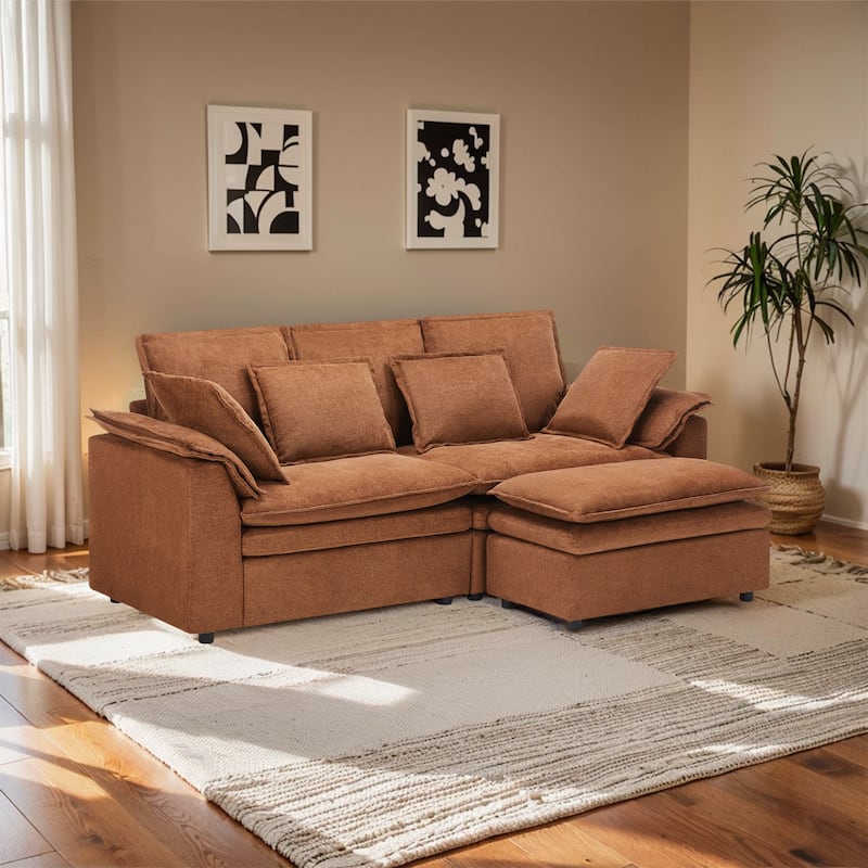 Pocassy Modern Chenille Sofa Sleeper with 24" Extra Deep Seats & 4 Throw Pillows - Coffee