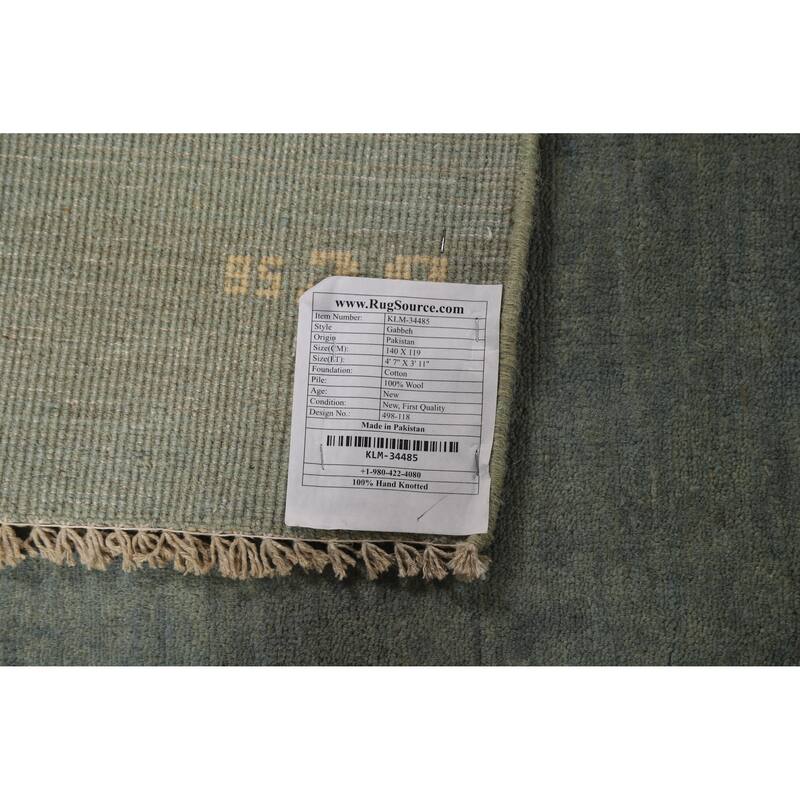 Blue Green Gabbeh Accent Modern Rug Handmade Wool Carpet - 3'11" x 4'7"