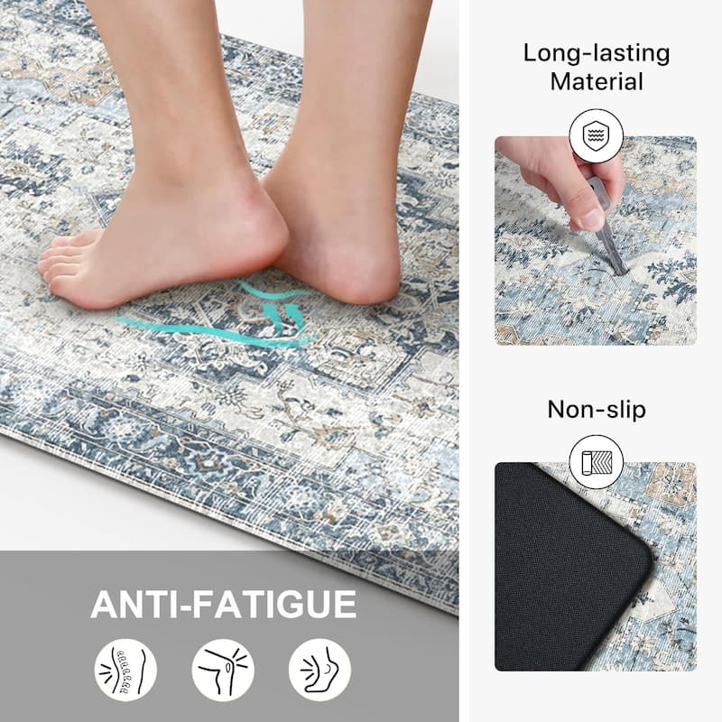 Mcow Harmony Multicolor Floral Boho Anti-Fatigue Memory Foam Kitchen Mat Set