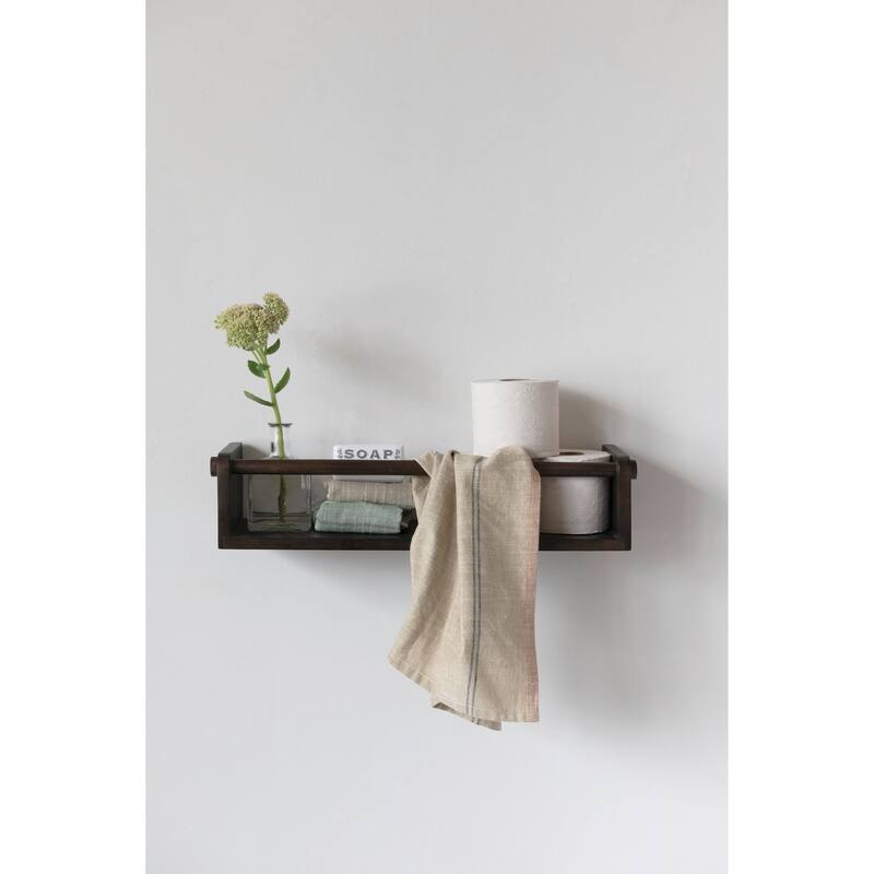 Mango Wood Wall Shelf with Rod, Espresso Finish
