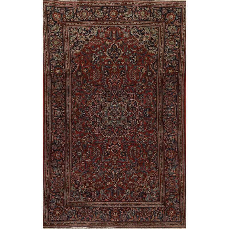 Antique Vegetable Dye Kashan Dabir Persian Wool Area Rug Handmade - 4'1" x 6'10"