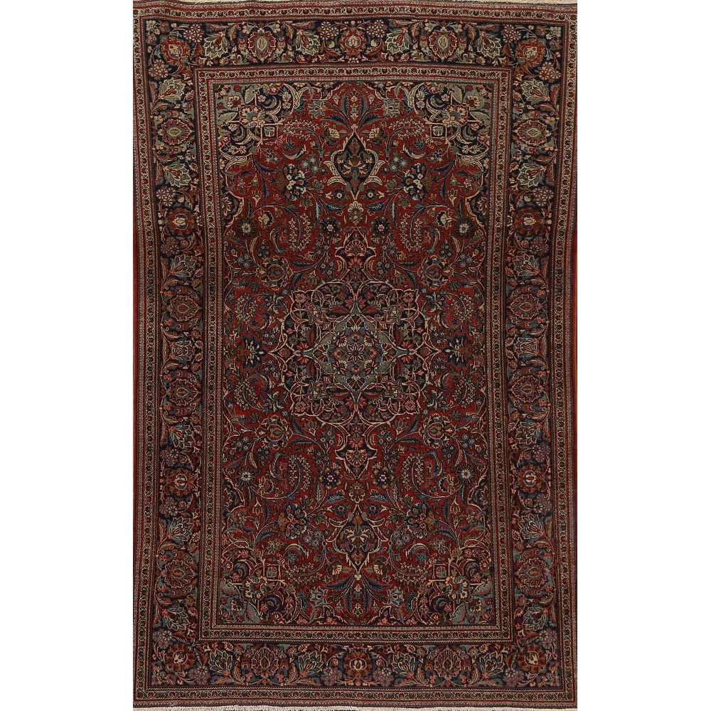 Antique Vegetable Dye Kashan Dabir Persian Wool Area Rug Handmade - 4'1" x 6'10"