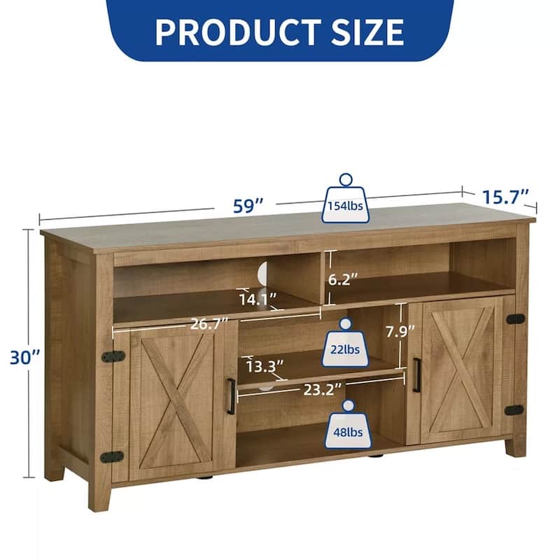 Farmhouse TV Stand for 65/60/55 inch TV Media Console - 58 inches