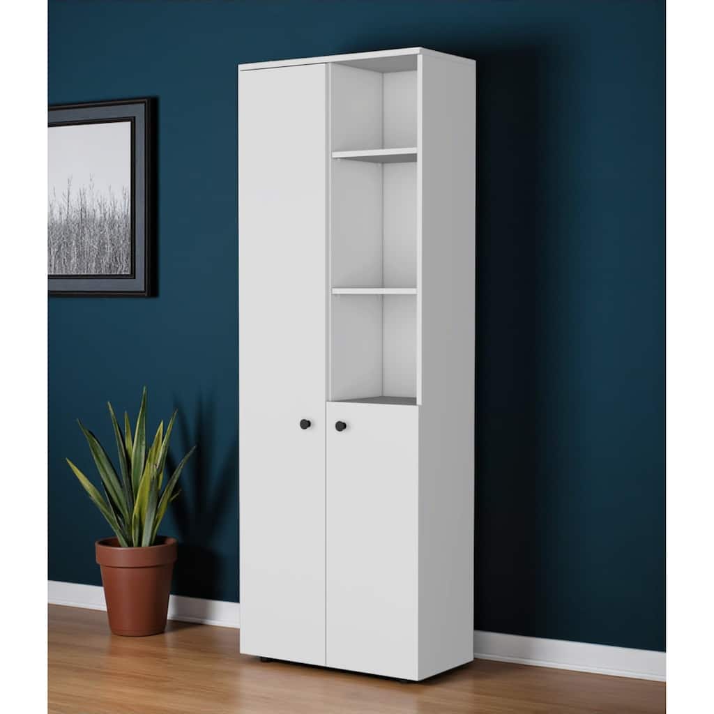 HomeRoots 67" White Wood Two Door Pantry Or Storage Closet - 23.62 in. x 66.93 in. x 11.81 in.