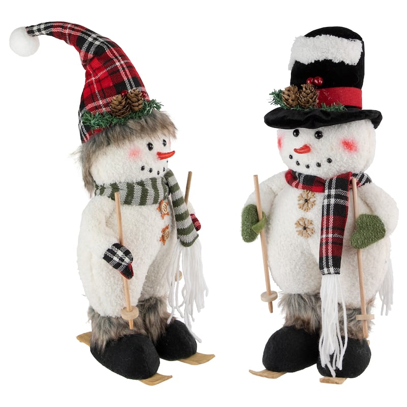 Set of 2 Winter Skiing Snowmen Christmas Table Top Decorations - 15"