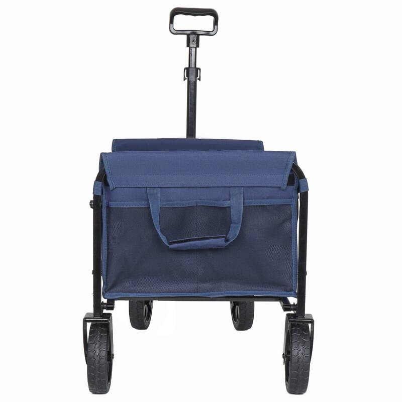 All-in-One Convertible Folding 4-Wheel Trolley with Bench Seat and Dog Leash - Heavy Duty Foldable Utility Trolley for Camping