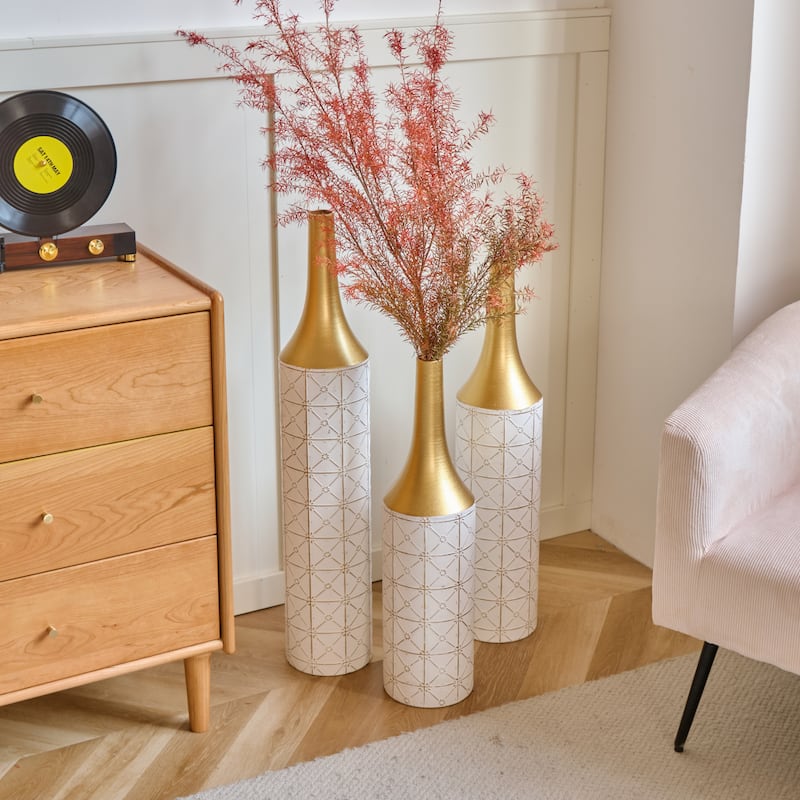Metal Vases Set of 3, Floor Decorative Vase Glazed Metal Vases, Cylinder Vase