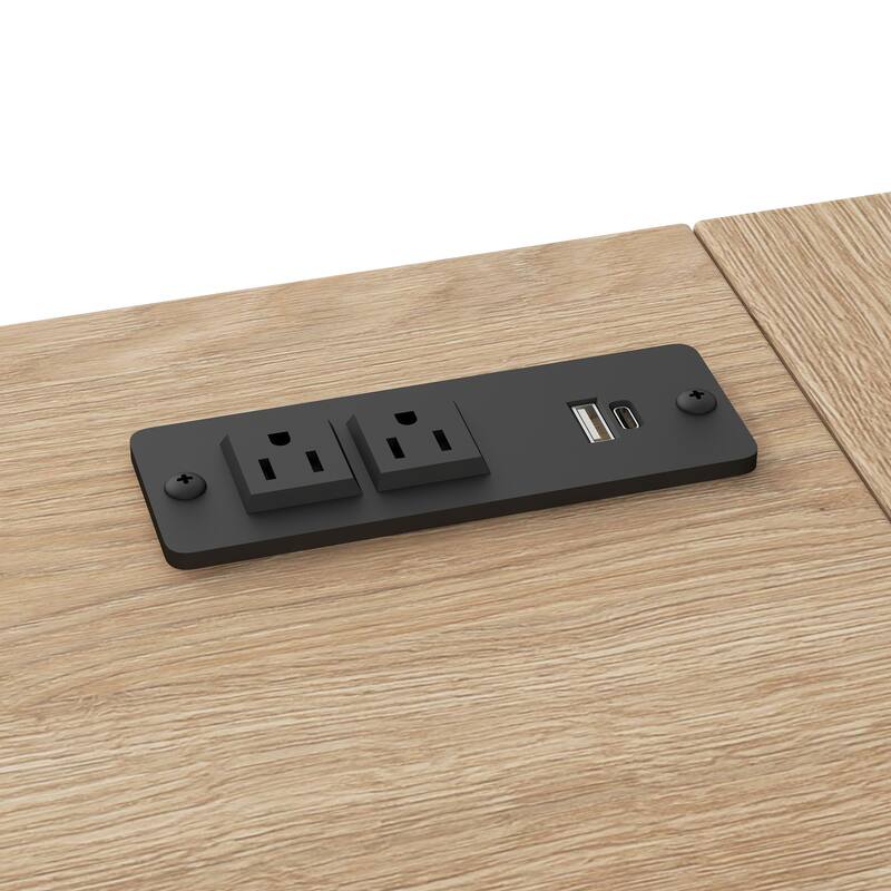 Roomfitters Metal Twin L-Shaped Loft Bed with 2 Desks, LED Lights and Charging Station, Black