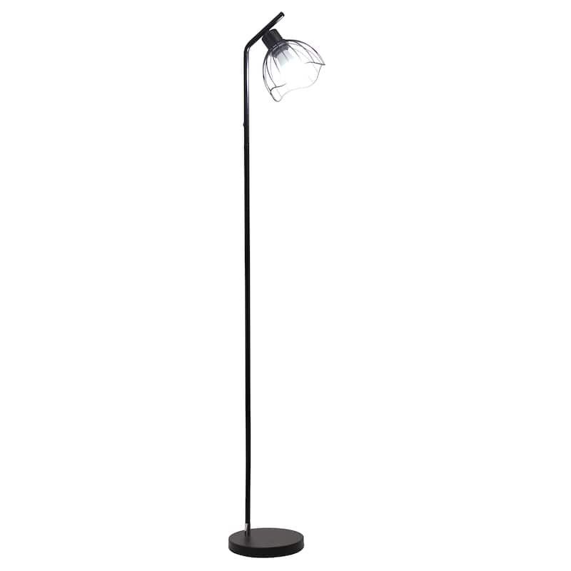 Metal Industrial Cage Floor Lamp with Curved Arm and Rotary Switch - 9.57 x 7.87 x 54.50 in. (L x W x H)