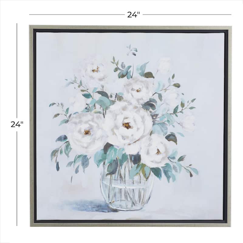 Canvas Floral Bouquet Framed Wall Art with Silver Frame - Multi Colored - Roche River Decor
