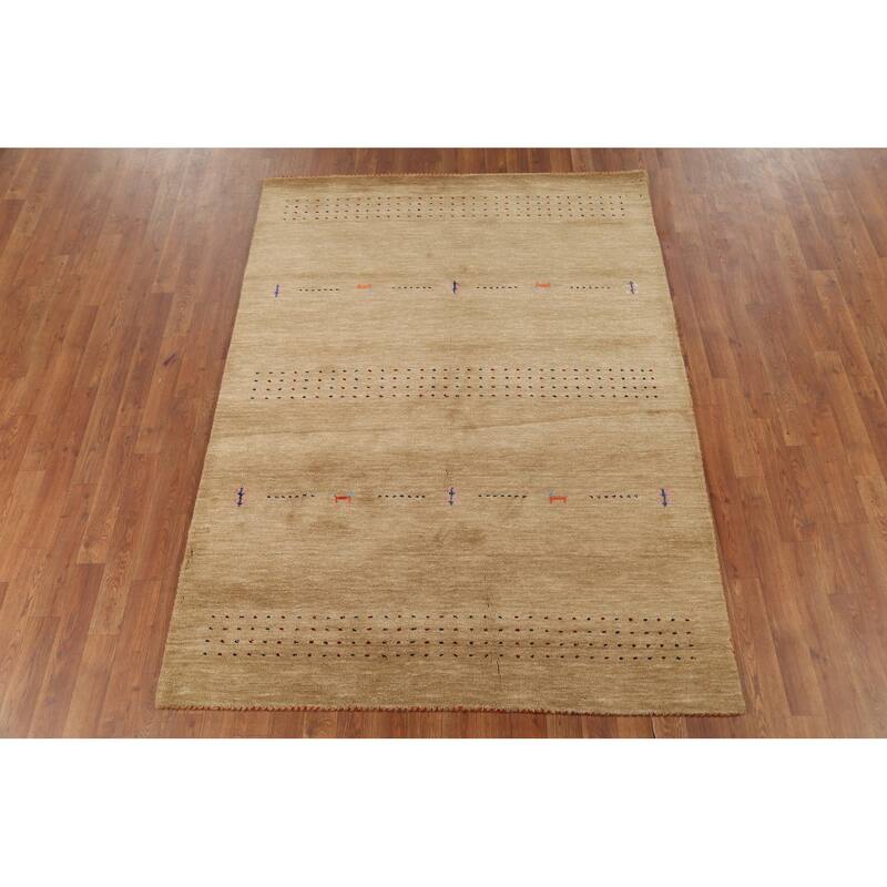 Gold Tribal Gabbeh Indian Area Rug Hand-Knotted Wool Carpet - 4'9"x 6'4"