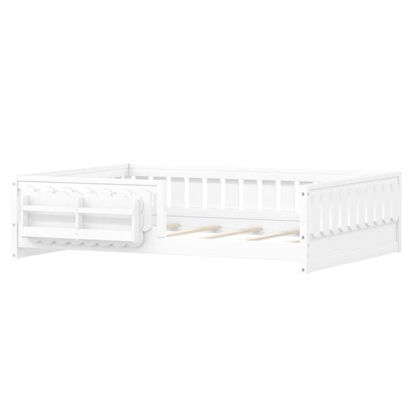 GDFStudio - Modern Wooden Full Size Platform Bed with Guardrail and Storage Shelves