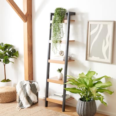 SAFAVIEH Sigrun Natural/Charcoal 5-Tier Leaning Etagere - 18.1" W x 11" L x 72.4" H - 18Wx11Dx72H