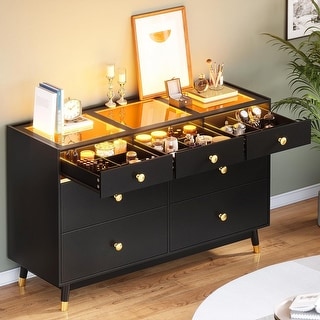 black glass top dresser 5-7 Drawer LED Dresser for Bedroom Tempered Glass Top - Bed Bath & Beyond