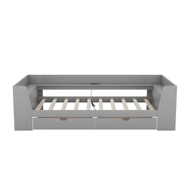 Twin Size Daybed with Shelves, Drawers and Built-In Charging Station