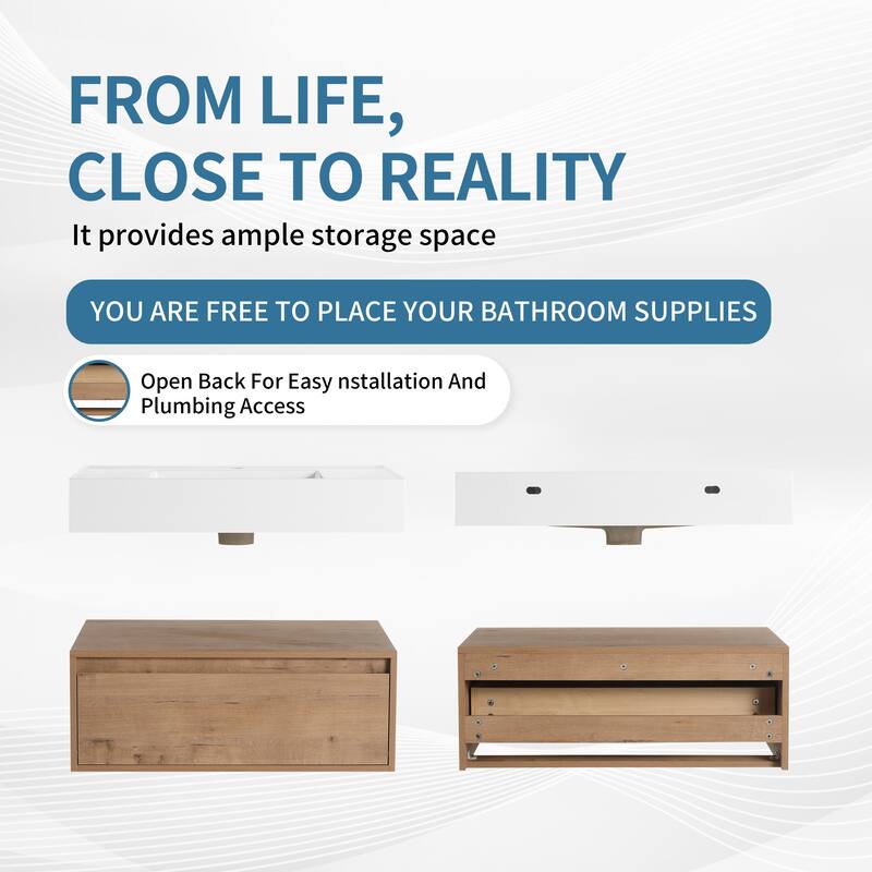 ARTCHIRLY 30/60 Inch Bathroom Vanity with Sink, Floating Bathroom Vanity With Soft Close Drawer