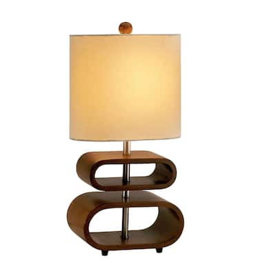 Walnut Wood Finish Stacked Bentwood Ovals with Natural Fabric Oval Shade Table Lamp - 9.2 x 56 x 19.5