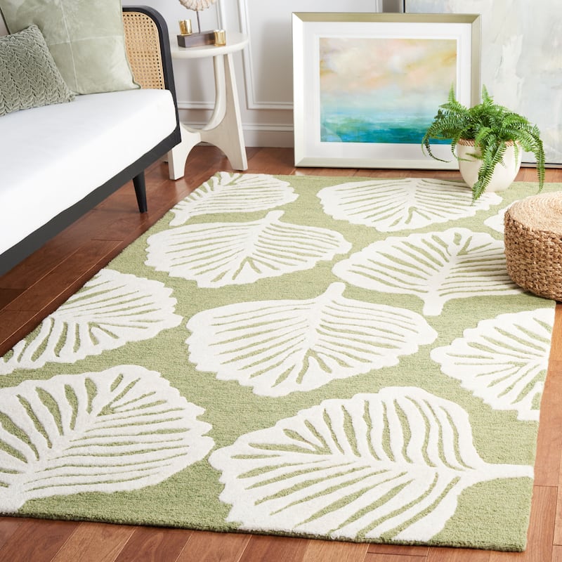 SAFAVIEH Handmade Blossom Neelam Contemporary Wool Rug - 6' Square - Ivory/Green
