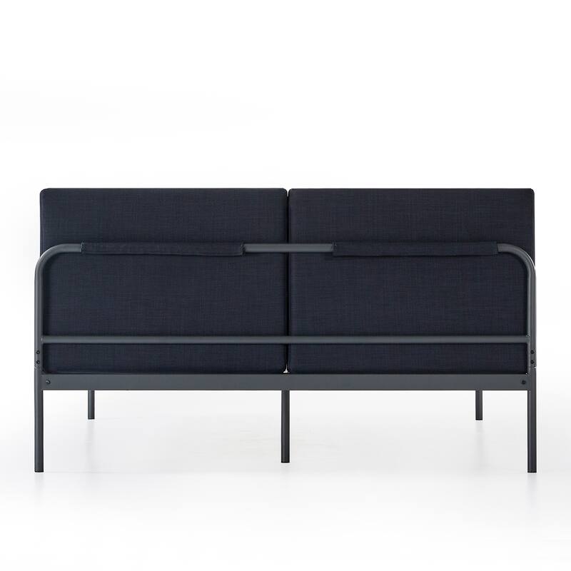Maggie Navy Metal Platform Bed with Upholstered Cushioned Headboard By Crown Comfort