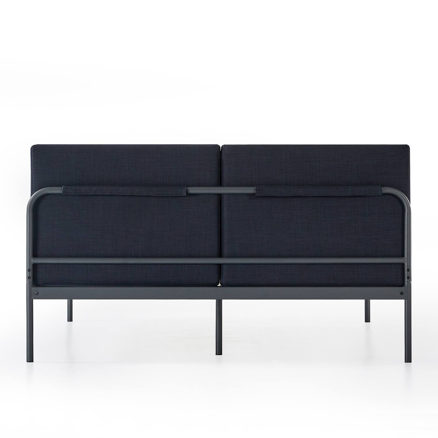 Maggie Navy Metal Platform Bed with Upholstered Cushioned Headboard By