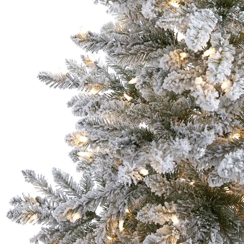 6’ Pre-Lit Flocked West Virginia Spruce Artificial Christmas Tree, Clear LED Lights - 6 Foot