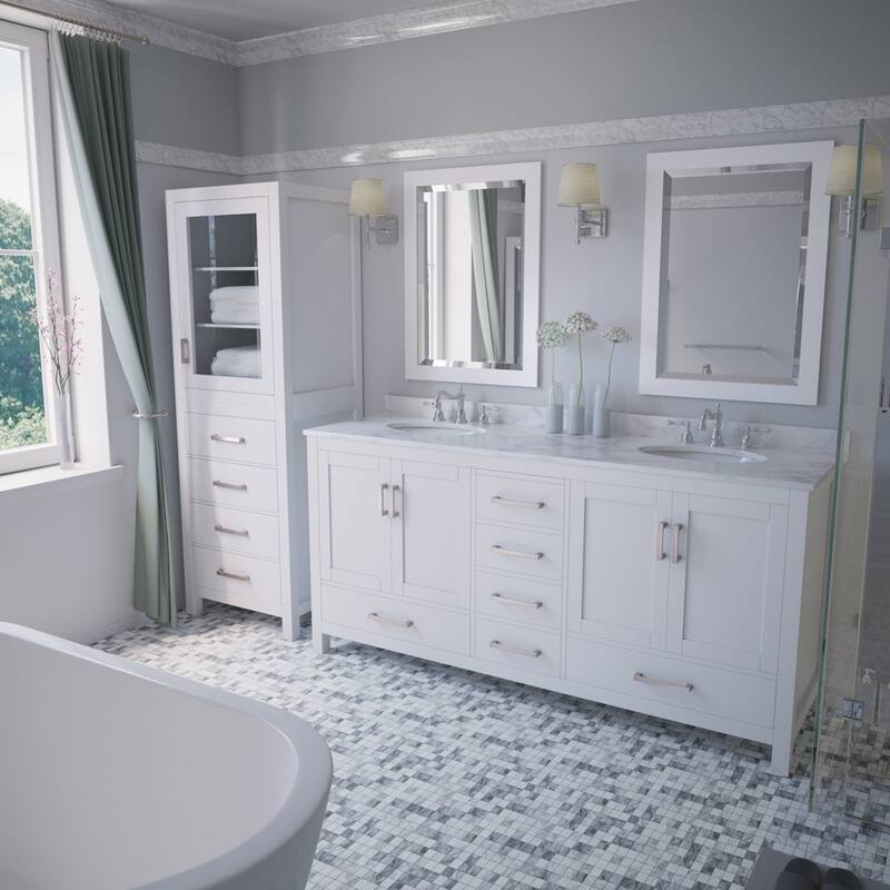 Sheffield 72-Inch DBL Vanity,Marble Top,3-Hole Sqr. Sinks,70-Inch Mrr.