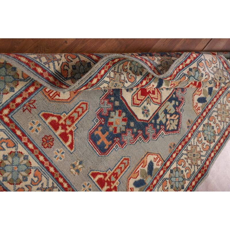 Kazak Oriental Accent Rug Handmade Gray Geometric Wool Carpet - 3'7"x 4'10"