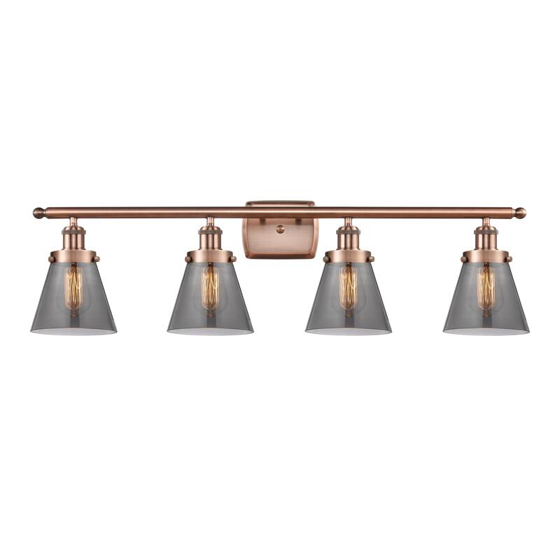 Innovations Lighting 916-4W-11-36 Cone Vanity Cone 4 Light 36" Wide - Antique Copper / Plated Smoke