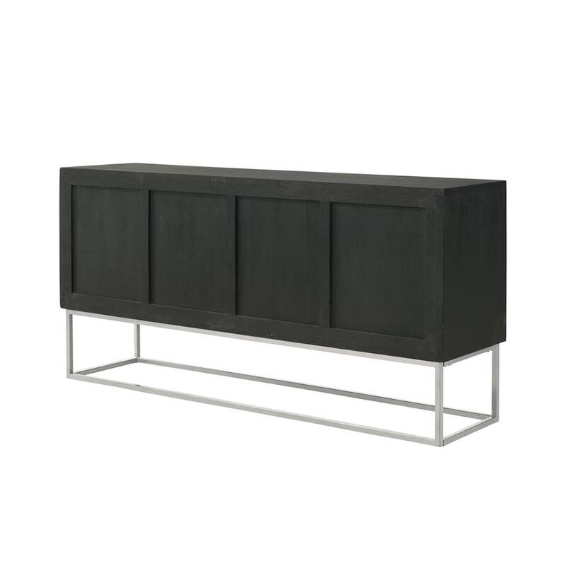 4 Doors Wood Bar Cabinet with Metal Bar Handle in Walnut and Black