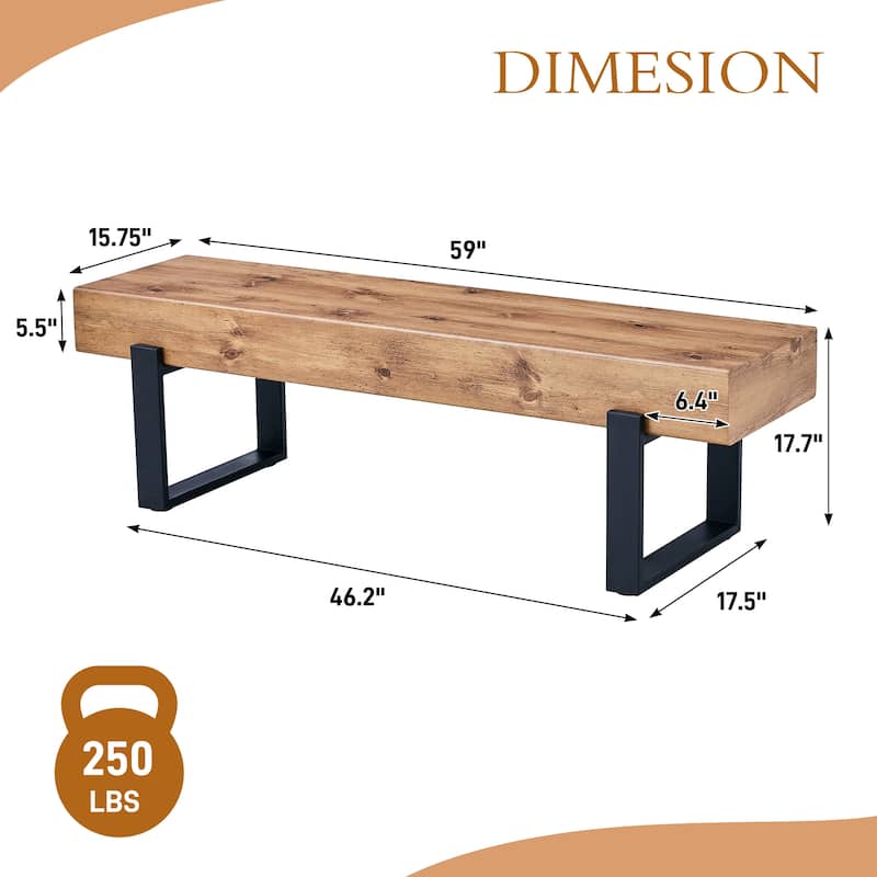 59" Dining Bench, Farmhouse Indoor Kitchen Table Benches, Bed Bench, Industrial Shoe Bench, Entryway Benches