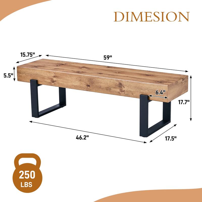 Rossetta 59" Sleek Modern Industrial Design Versatile Multi-Scenario Use Indoor Bench