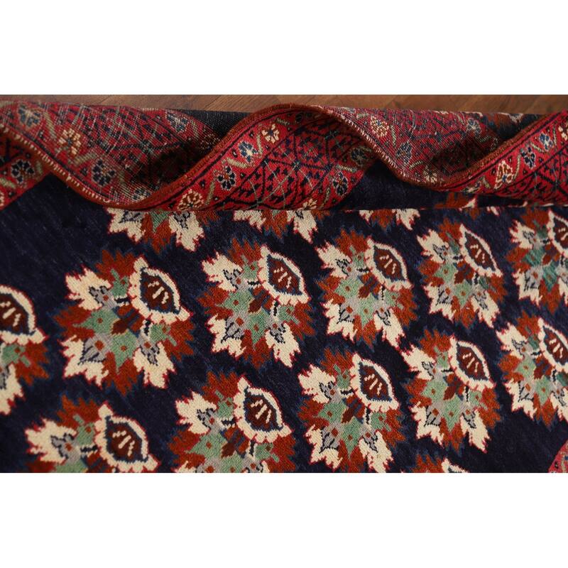 Navy Blue Balouch Persian Runner Rug Hand-Knotted Wool Carpet - 3'9" x 9'0"