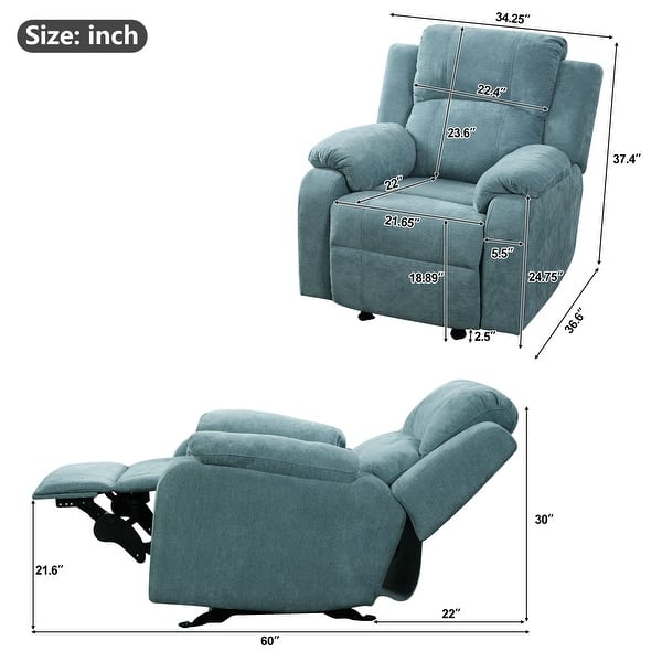 dimension image slide 1 of 3, Chenille Manual Recliner with 3-Position Adjustable Backrest, Soft Foam Seat, Durable Frame, 330LB Weight Support