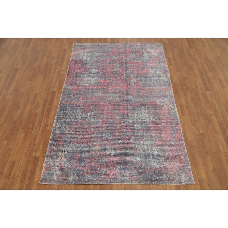 Hand Knotted Oriental Viscose Silk Carpet Modern Abstract Pink Abstract Area Rug - 8' 1'' X 5' 1''