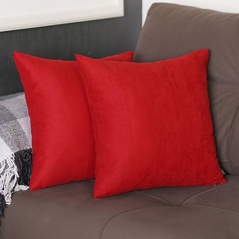 Honey Set of 2 Decorative Throw Pillow Cover Solid Color - 18" x 18" - Red